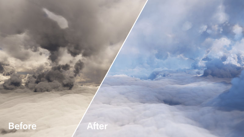 Tweaked the “ash cloud” fix to taste, added ozone and true rayleigh scattering.