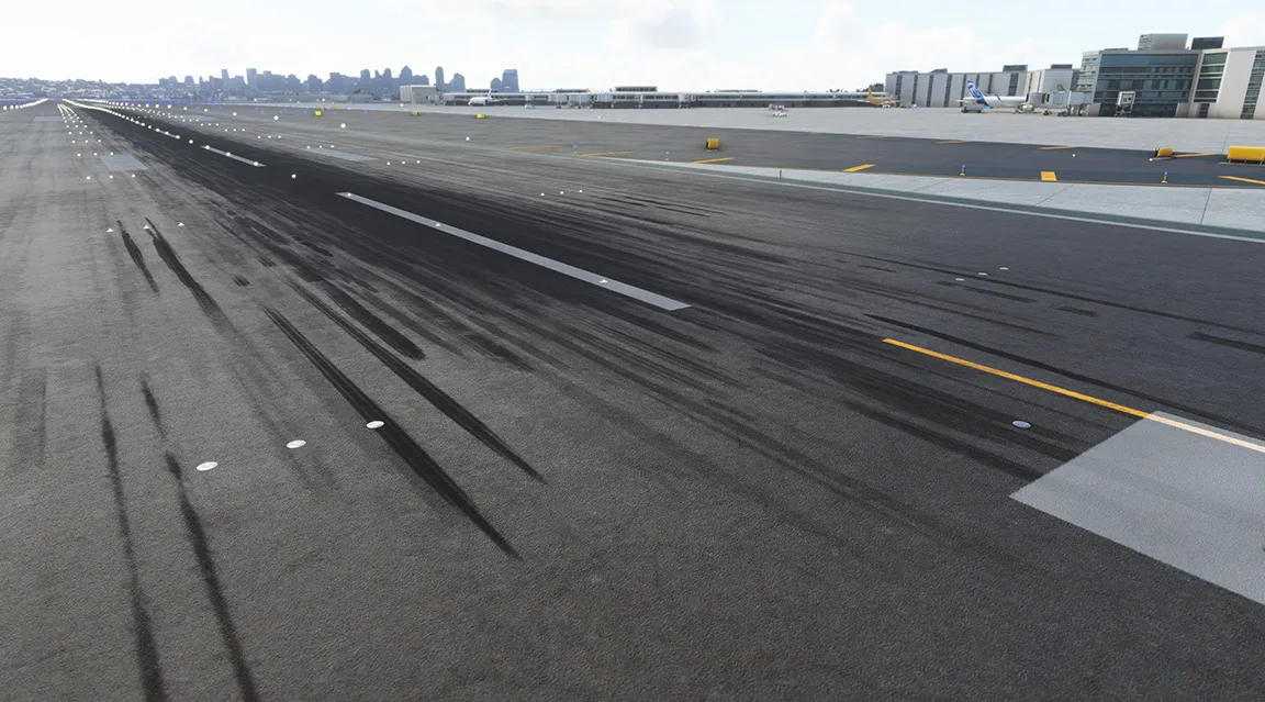 Runway rubber buildup near the touchdown zone with REX Real Global Airport Textures