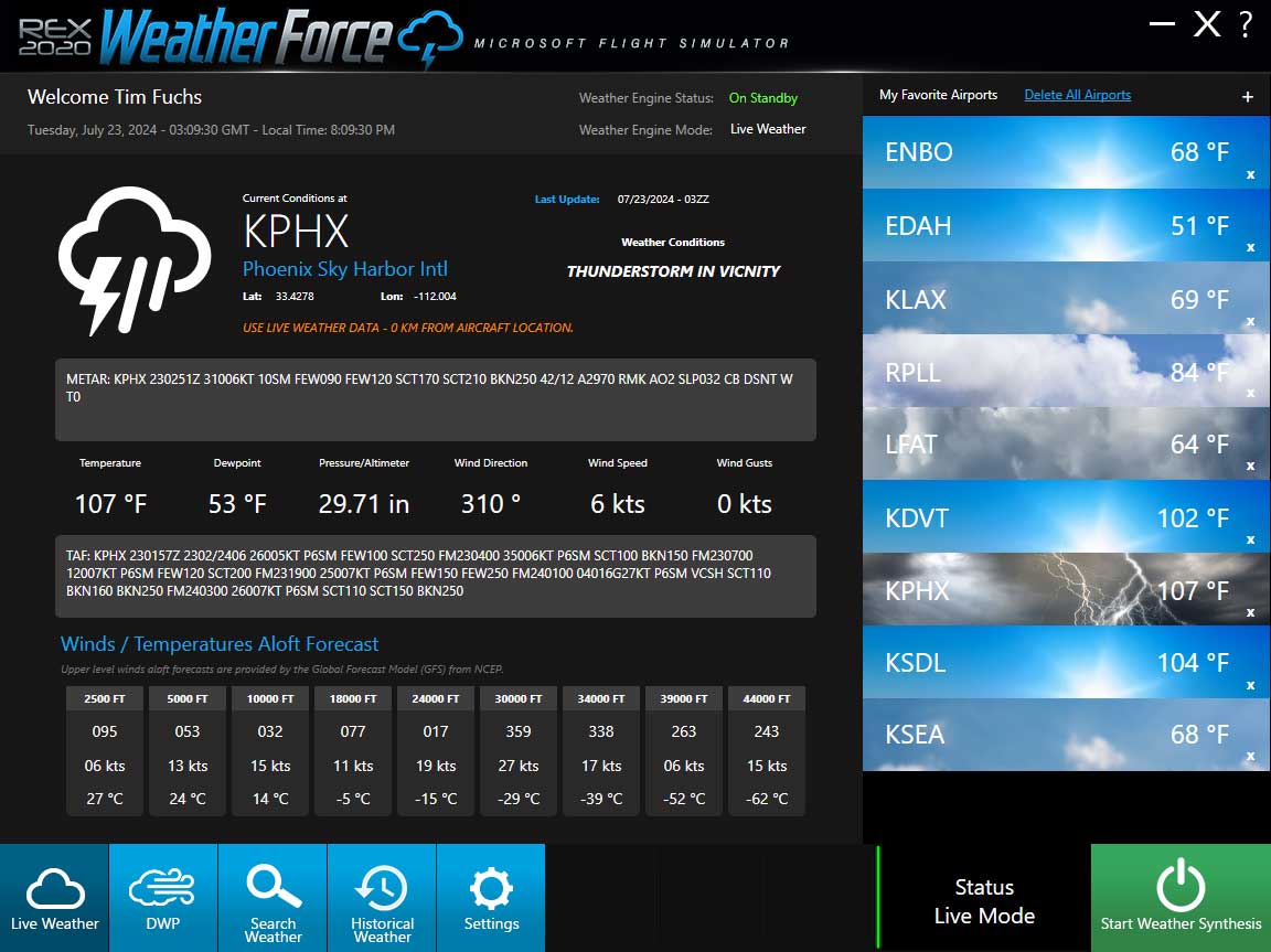 Weather Force application UI.