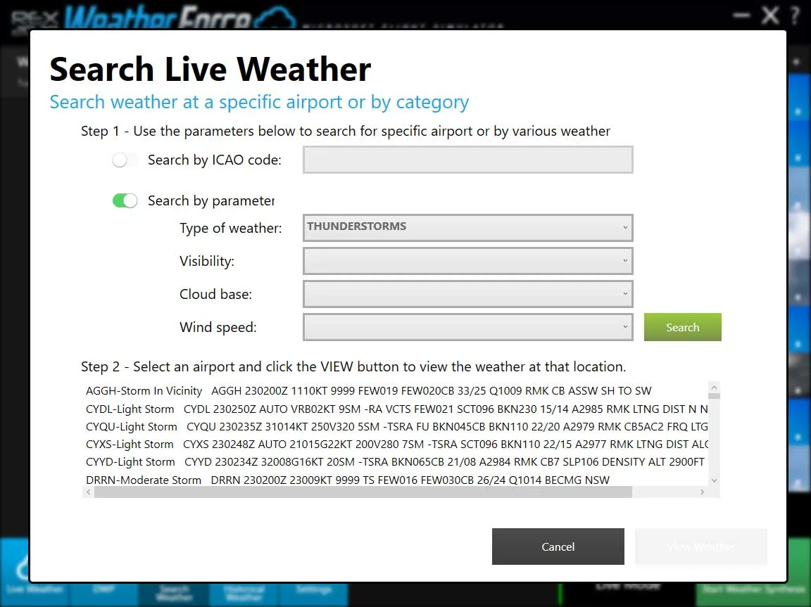 REX Weather Force Expert Weather Finder search interface