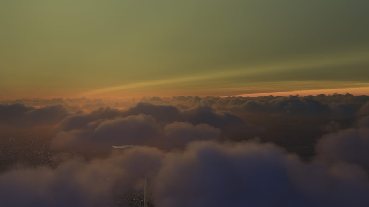 Above the clouds in an interesting colorful atmosphere