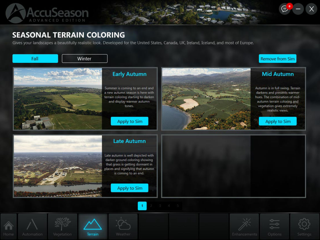 A screenshot of a seasonal terrain coloring application.