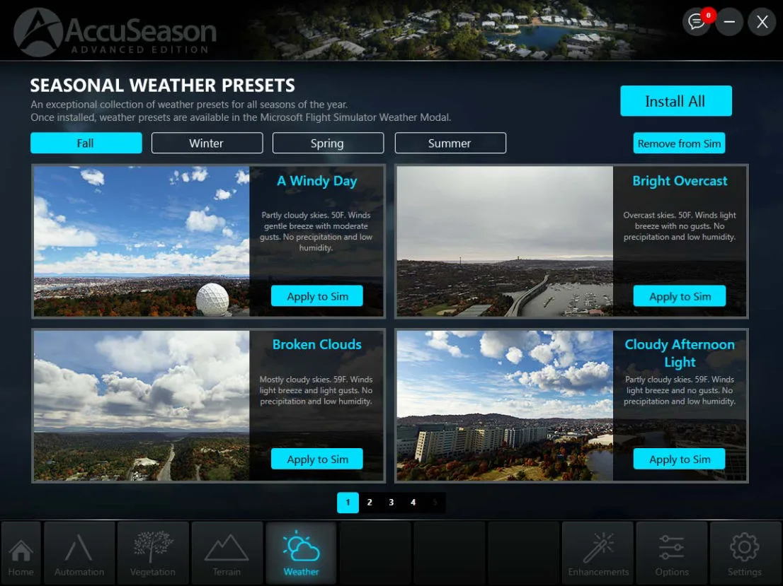 AccuSeason Advanced season-specific weather preset selection in MSFS